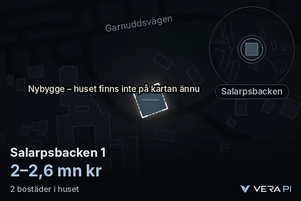 VERA PI's image of Salarpsbacken 1: the building in 3D, lit in blue, and the map around it