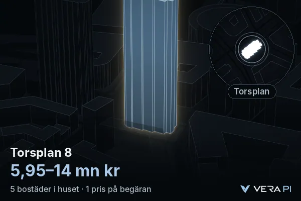 VERA PI:s bild av Torsplan 8: huset i 3D, upplyst i blått, och kartan runt omkring
