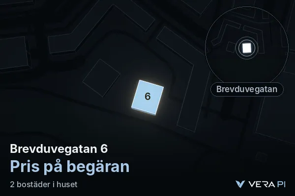 VERA PI's image of Brevduvegatan 6: the building in 3D, lit in blue, and the map around it