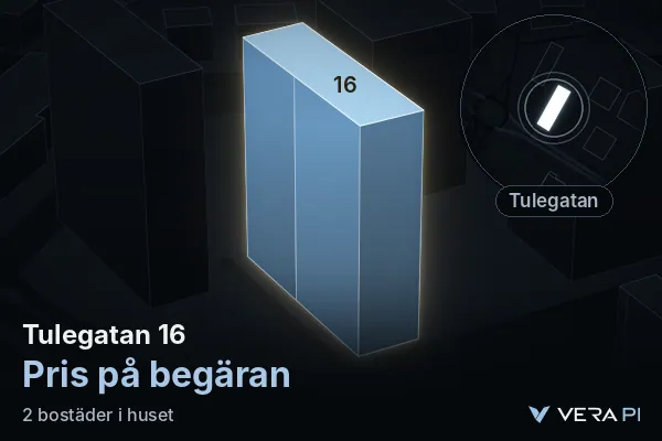 VERA PI's image of Tulegatan 16: the building in 3D, lit in blue, and the map around it
