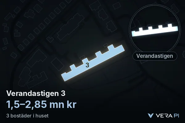 VERA PI's image of Verandastigen 3: the building in 3D, lit in blue, and the map around it