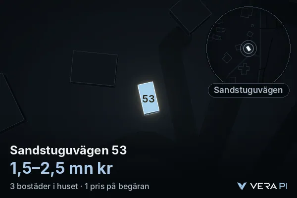 VERA PI's image of Sandstuguvägen 53: the building in 3D, lit in blue, and the map around it