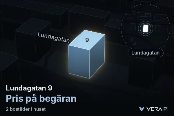 VERA PI's image of Lundagatan 9: the building in 3D, lit in blue, and the map around it