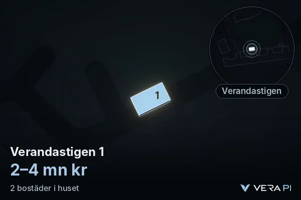 VERA PI's image of Verandastigen 1: the building in 3D, lit in blue, and the map around it