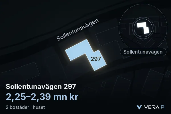VERA PI's image of Sollentunavägen 297: the building in 3D, lit in blue, and the map around it