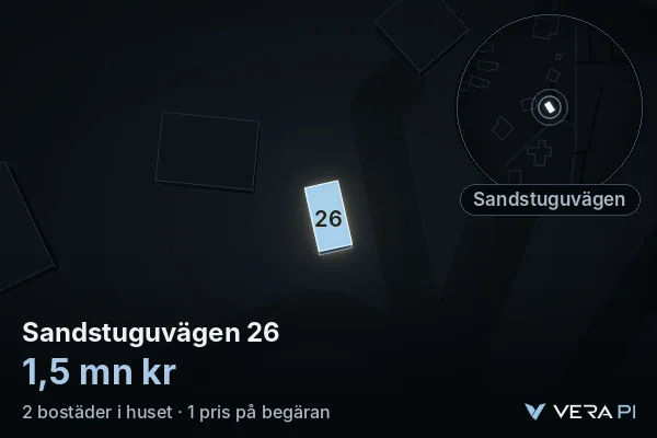 VERA PI's image of Sandstuguvägen 26: the building in 3D, lit in blue, and the map around it