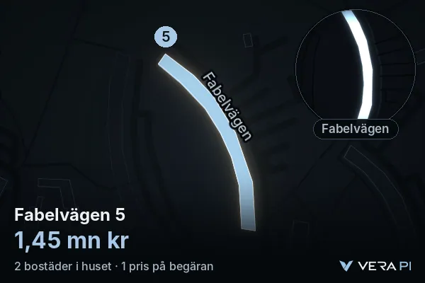 VERA PI's image of Fabelvägen 5: the building in 3D, lit in blue, and the map around it