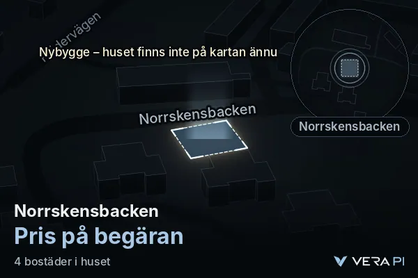 VERA PI's image of Norrskensbacken: the building in 3D, lit in blue, and the map around it