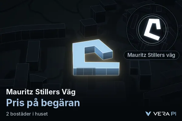 VERA PI's image of Mauritz Stillers Väg: the building in 3D, lit in blue, and the map around it
