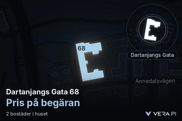VERA PI's image of Dartanjangs Gata 68: the building in 3D, lit in blue, and the map around it