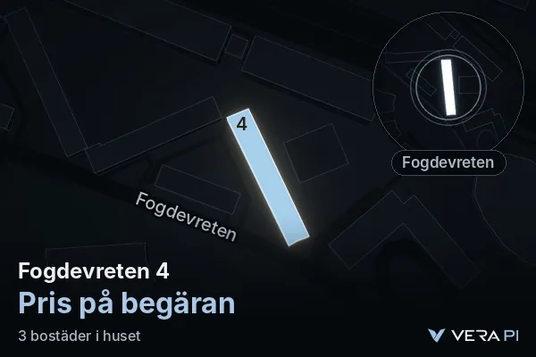 VERA PI's image of Fogdevreten 4: the building in 3D, lit in blue, and the map around it