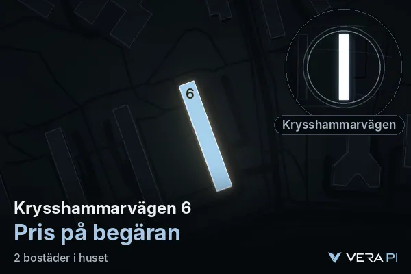 VERA PI's image of Krysshammarvägen 6: the building in 3D, lit in blue, and the map around it