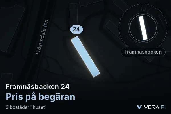 VERA PI's image of Framnäsbacken 24: the building in 3D, lit in blue, and the map around it