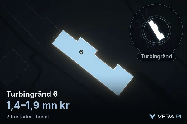 VERA PI's image of Turbingränd 6: the building in 3D, lit in blue, and the map around it
