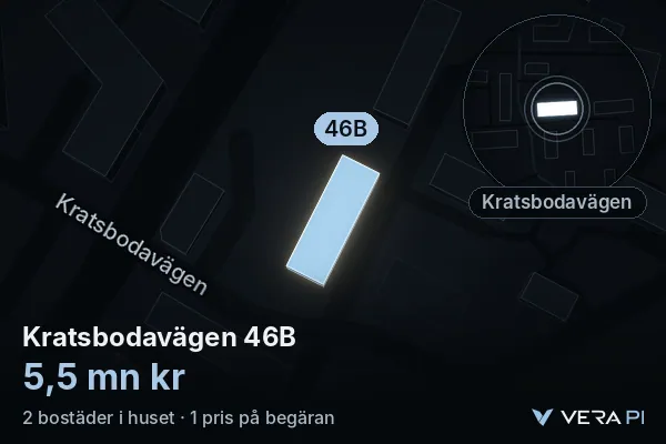VERA PI's image of Kratsbodavägen 46B: the building in 3D, lit in blue, and the map around it