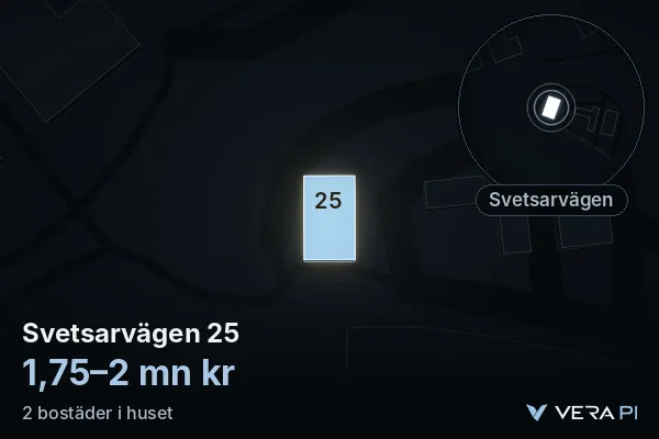 VERA PI's image of Svetsarvägen 25: the building in 3D, lit in blue, and the map around it