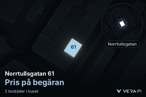 VERA PI's image of Norrtullsgatan 61: the building in 3D, lit in blue, and the map around it