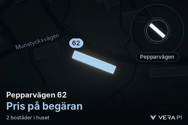 VERA PI's image of Pepparvägen 62: the building in 3D, lit in blue, and the map around it