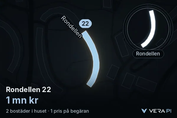 VERA PI's image of Rondellen 22: the building in 3D, lit in blue, and the map around it