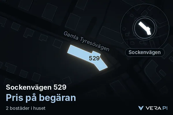 VERA PI's image of Sockenvägen 529: the building in 3D, lit in blue, and the map around it