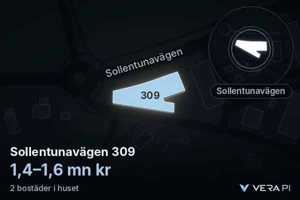 VERA PI's image of Sollentunavägen 309: the building in 3D, lit in blue, and the map around it