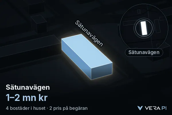 VERA PI's image of Sätunavägen: the building in 3D, lit in blue, and the map around it