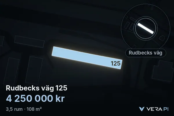 VERA PI's image of Rudbecks väg 125: the building in 3D, lit in blue, and the map around it