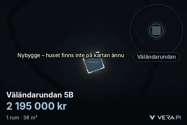 VERA PI's image of Väländarundan 5B: the building in 3D, lit in blue, and the map around it