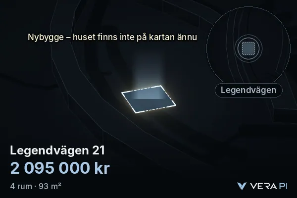 VERA PI's image of Legendvägen 21: the building in 3D, lit in blue, and the map around it