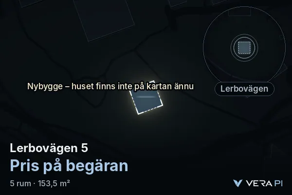 VERA PI's image of Lerbovägen 5: the building in 3D, lit in blue, and the map around it