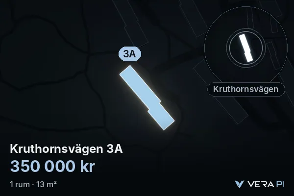 VERA PI's image of Kruthornsvägen 3A: the building in 3D, lit in blue, and the map around it
