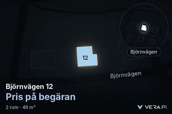 VERA PI's image of Björnvägen 12: the building in 3D, lit in blue, and the map around it