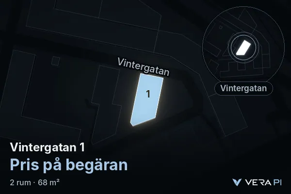 VERA PI:s bild av Vintergatan 1: huset i 3D, upplyst i blått, och kartan runt omkring