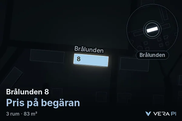 VERA PI's image of Brålunden 8: the building in 3D, lit in blue, and the map around it