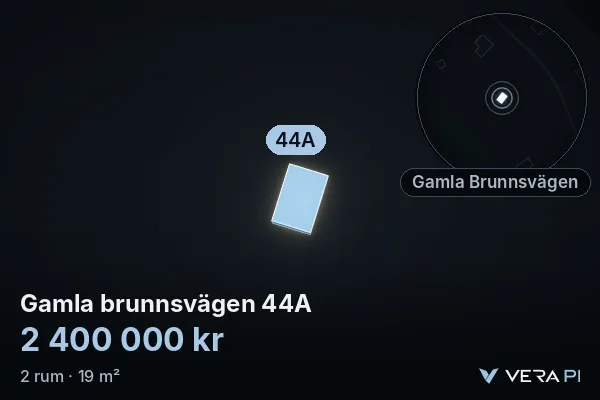 VERA PI's image of Gamla brunnsvägen 44A: the building in 3D, lit in blue, and the map around it
