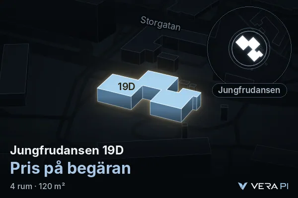 VERA PI:s bild av Jungfrudansen 19D: huset i 3D, upplyst i blått, och kartan runt omkring