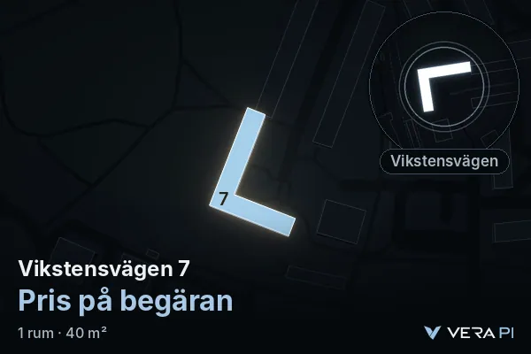 VERA PI's image of Vikstensvägen 7: the building in 3D, lit in blue, and the map around it