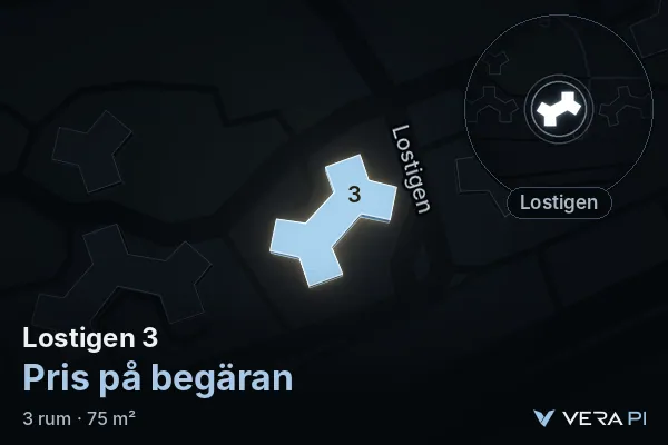 VERA PI's image of Lostigen 3: the building in 3D, lit in blue, and the map around it