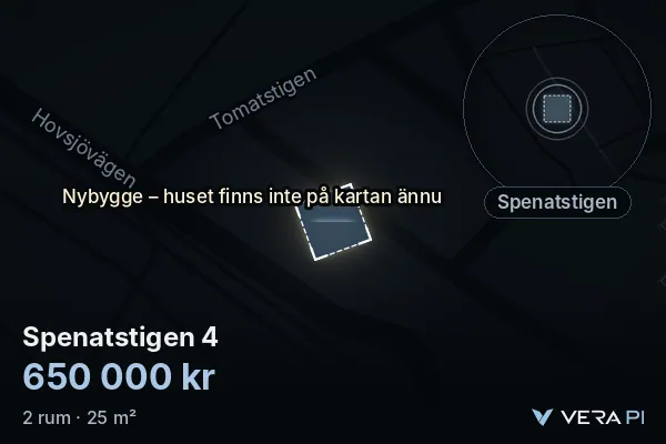 VERA PI's image of Spenatstigen 4: the building in 3D, lit in blue, and the map around it