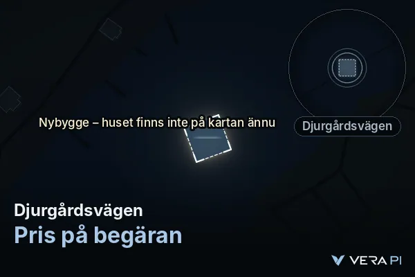 VERA PI:s bild av Djurgårdsvägen: huset i 3D, upplyst i blått, och kartan runt omkring