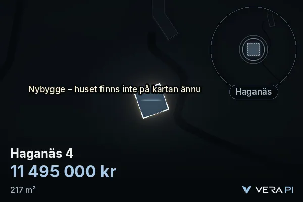 VERA PI's image of Haganäs 4: the building in 3D, lit in blue, and the map around it