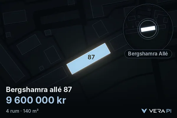 VERA PI's image of Bergshamra allé 87: the building in 3D, lit in blue, and the map around it