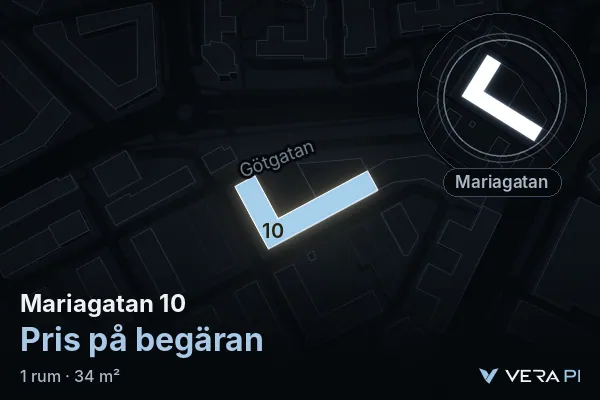 VERA PI:s bild av Mariagatan 10: huset i 3D, upplyst i blått, och kartan runt omkring
