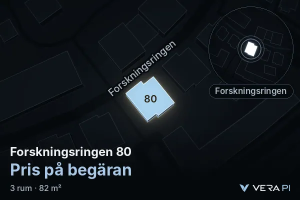 VERA PI:s bild av Forskningsringen 80: huset i 3D, upplyst i blått, och kartan runt omkring