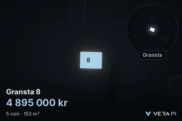 VERA PI's image of Gransta 8: the building in 3D, lit in blue, and the map around it