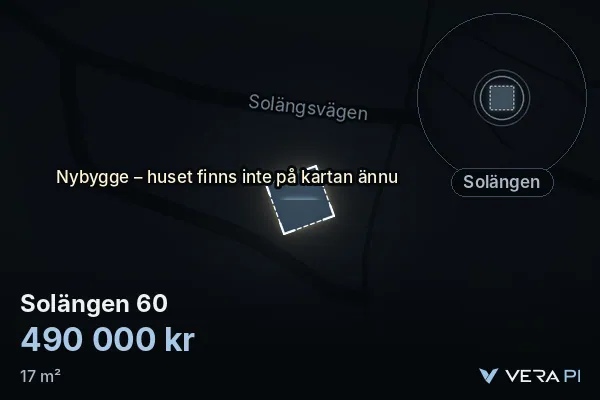 VERA PI's image of Solängen 60: the building in 3D, lit in blue, and the map around it