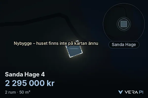 VERA PI's image of Sanda Hage 4: the building in 3D, lit in blue, and the map around it