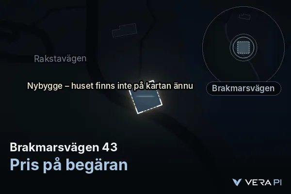 VERA PI's image of Brakmarsvägen 43: the building in 3D, lit in blue, and the map around it