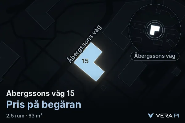 VERA PI's image of Abergssons väg 15: the building in 3D, lit in blue, and the map around it