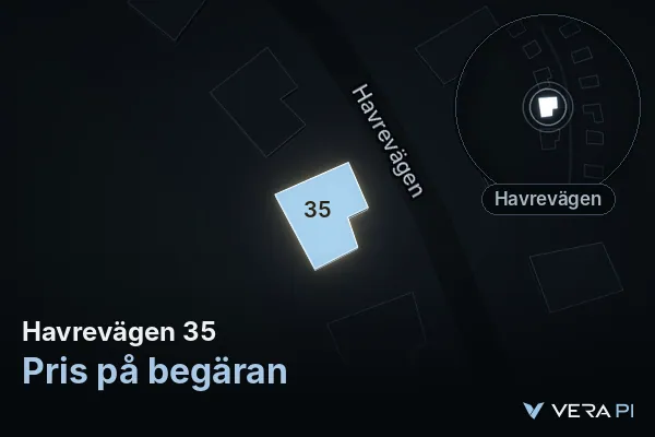 VERA PI's image of Havrevägen 35: the building in 3D, lit in blue, and the map around it